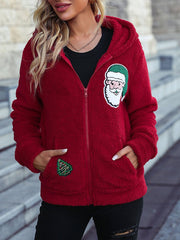 Weihnachtsmantel aus Doppelfleece mit Kapuze und Reißverschluss