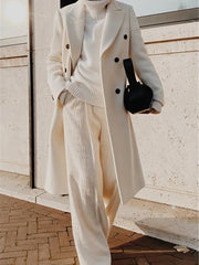 Lapel Button Long Sleeve Woolen Coat