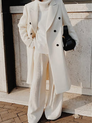 Lapel Button Long Sleeve Woolen Coat