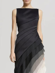 Vestido irregular de cintura alta con capas ombré