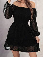 One-Shoulder Jacquard Long-Sleeve Dress