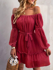 One-Shoulder Jacquard Long-Sleeve Dress