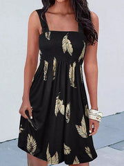 Printed Sling Square Neck Open Back Dress