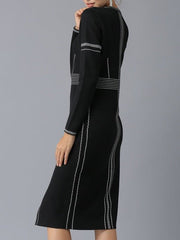 Round Neck Long Sleeve Slim Fit Slit Dress