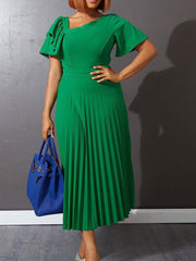 Ruffled Pleated Short Sleeve Dress