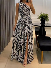 Sexy, bedrucktes, ärmelloses Maxikleid mit einer Schulter und Slipback