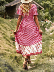 Short Sleeved Bohemian Casual Midi Dress