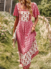 Short Sleeved Bohemian Casual Midi Dress
