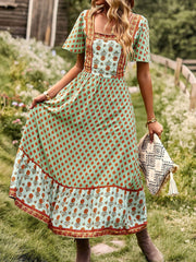 Short Sleeved Bohemian Casual Midi Dress