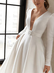 V-Neck Long Sleeve Swing Dress