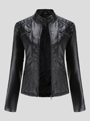 Lässige, schmale Lederjacke mit Stehkragen