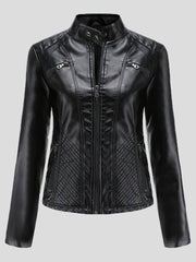 Lässige, schmale Lederjacke mit Stehkragen