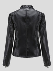 Lässige, schmale Lederjacke mit Stehkragen