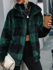 Karierte Jacke mit doppelseitigem Fleecekragen
