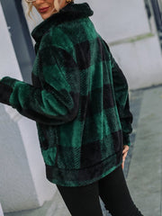 Karierte Jacke mit doppelseitigem Fleecekragen