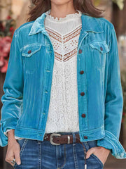 Cargojacke aus goldenem Samt mit Knopftasche