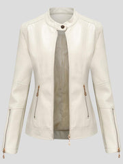PU-Lederjacke mit Stehkragen und Reißverschluss