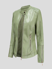 PU-Lederjacke mit Stehkragen und Reißverschluss