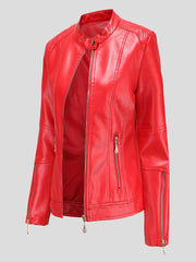 PU-Lederjacke mit Stehkragen und Reißverschluss