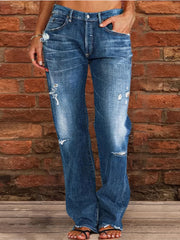 Lässige, gerade geschnittene Stretch-Jeans mit Rissen und Waschung