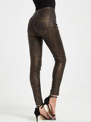 High Waist PU Leather Crocodile Print Pants