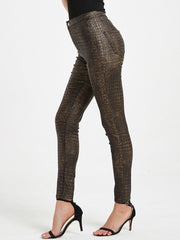 High Waist PU Leather Crocodile Print Pants