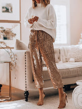 Sequined Drawstring High Waisted Leggings Slacks
