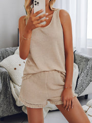 Lässiges Zweiteiler-Set aus Tanktop und Shorts mit Fransen