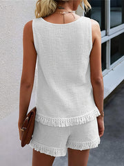 Lässiges Zweiteiler-Set aus Tanktop und Shorts mit Fransen