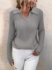 Einfarbiger Slim Fit Strickpullover mit Revers