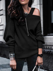 Einfarbiger schulterfreier Langarmpullover