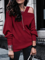 Einfarbiger schulterfreier Langarmpullover