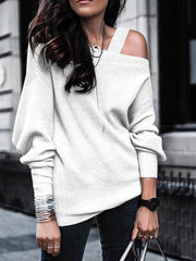 Einfarbiger schulterfreier Langarmpullover