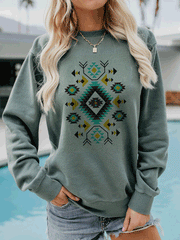 Camiseta de manga larga con cuello redondo y estampado geométrico