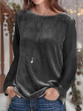 Gold Velvet Long Sleeve Round Neck T-Shirt