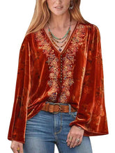 Printed Casual Relaxed Long Sleeve V-Neck T-Shirt