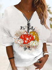 Printed Zip Long Sleeve Casual T-Shirt