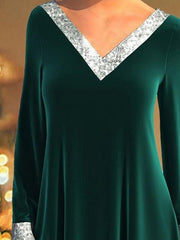 Camiseta de manga larga con cuello en V y panel de lentejuelas