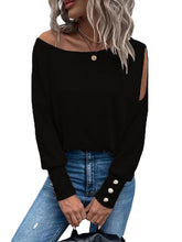 Solid Off Shoulder Long Sleeves Buttoned Cuff T-Shirt