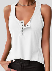 Tops Solid Button Sleeveless Tank Tops