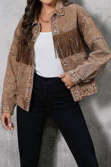Jeansjacke mit Fransenbesatz und Druckknöpfen
