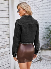 Jeansjacke mit ungesäumtem Saum und Taschen