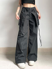 Mid Waist Plain Flared Cargo Pants - HouseofHalley