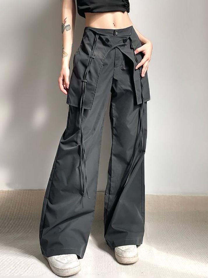 Mid Waist Plain Flared Cargo Pants - HouseofHalley