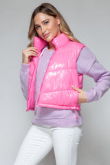 Chaleco acolchado brillante de cuello alto con cremallera Snobbish