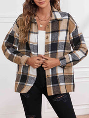 Karierte Button-Down-Jacke mit Kragen