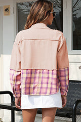Karierte Jacke mit offenem Saum und Kragen