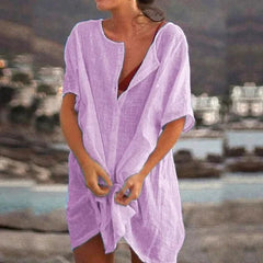 Blusa suelta de manga corta de un solo color 