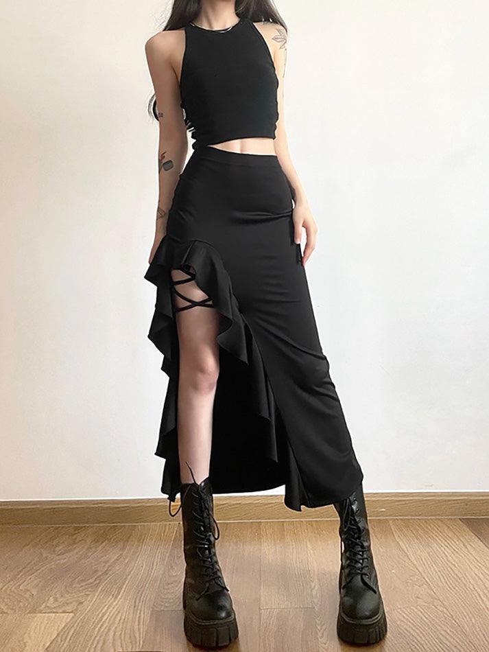 High Waist Irregular Split Goth Skirt - HouseofHalley