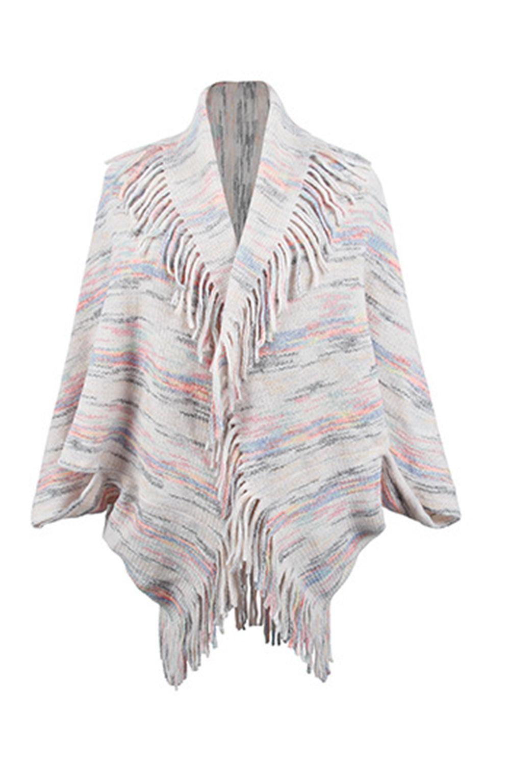 Poncho estampado con detalle de flecos